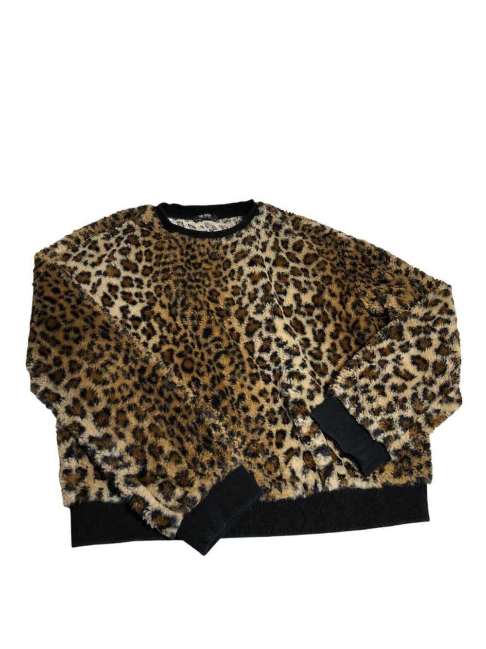 Zara Trafaluc Leopard Print Sweatshirt Womens M Faux Fur Pullover Top Shirt - Picture 8 of 8